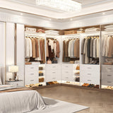 Aheaplus Closet System with 6 Drawers, 4.5ft Wood Closet Organizer System, Walk-in Closet or Small Closets Wardrobe, Clothes Rack with Hanging Rods, Set of 2, White Aheaplus