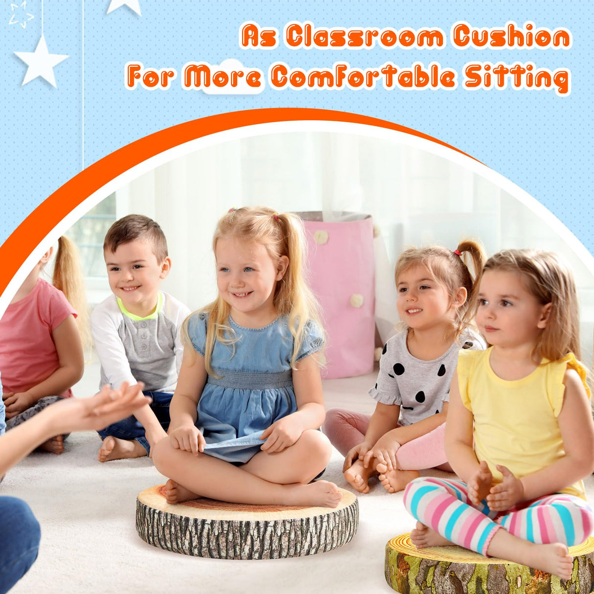 8 Pcs Flexible Seating Floor Sitting Cushion for Classroom Soft Tree Stump Stool Set 3D Digital Print Soft Round Throw Pillow Decorative Wood Slice Floor Cushion for Classroom Kids Couch Chair Home Juexica