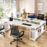 Tribesigns Two Person Desk with Monitor Stand, 78.74" Long Double Computer Office Desk with Storage Shelves, Large Gaming Desk Study Writing Table Workstation for Home Office (White) Tribesigns