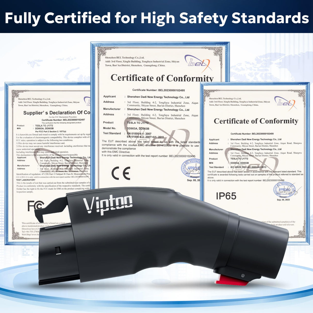 VIPTOO Adapter for Tesla to J1772 EV Charger [Only to J1772], Converter Up to 60Amp 250V AC with Press-Safety-Lock, Compatible with Tesla High-Powered Connectors, Destination/Mobile Chargers,White VIPTOO