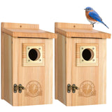 SISTERBIRD 2 Pack Bird Houses for Outside Clearance with Copper Guard, Cedar Bird House Outdoor, Bluebird Finch Swallow Wren Chickadee Assembly Required SISTERBIRD