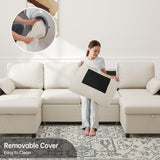 DURASPACE Sofa Bed Pull Out Couch Sleeper with Double Storage Chaise, U Shaped Convertible Sectional Sleeper Sofa for Living Room with USB Charging Ports, Cup Holder (Beige) DURASPACE