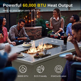 EAST OAK 52'' Propane Fire Pit Table, 60,000 BTU Gas Firepit W/Large Tempered Glass Tabletop, CSA Certified Outdoor Patio Fire Table with 9.2 lbs Glass Stone & Removable Lid, Grey EAST OAK