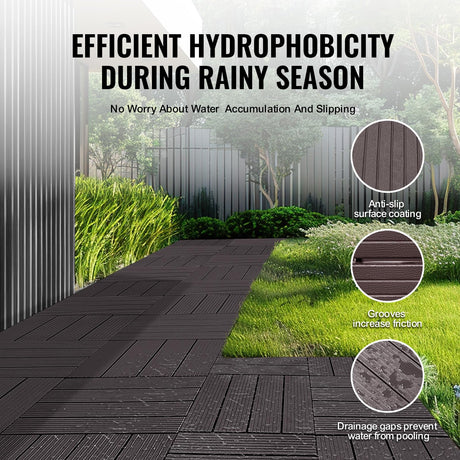 VEVOR Interlocking Deck Tiles, 54 Pack,12"x12" 54 sq. ft Plastic Waterproof Outdoor Flooring All Weather Use, Patio Floor Decking Covering Tiles for Porch Poolside Balcony Backyard, Dark Brown VEVOR