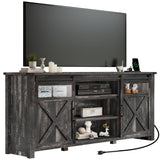 YITAHOME Farmhouse TV Stands for 75 Inch TV with Power Outlets, Entertainment Center with Sliding Barn Doors and Adjustable Shelves, TV Cabinet Media Console Table for Living Room, Dark Rustic Oak YITAHOME