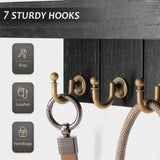 Rebee Vision Decorative Key and Mail Holder for Wall - Farmhouse 15 Inches Floating Shelf with 7 Sturdy Key Hooks for Home Entryway Wall Decor - Rustic Key Racks (Black) Rebee Vision