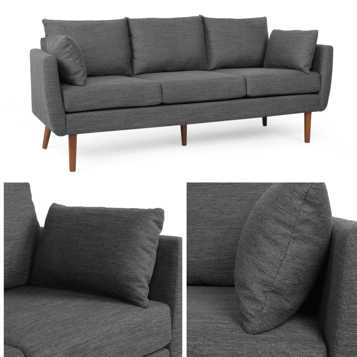 Merax 3 Seat Sofa, Upholstered Couch with Cushions, Comfy Indoor Furniture for Living Room, Apartment, Office, Charcoal Merax