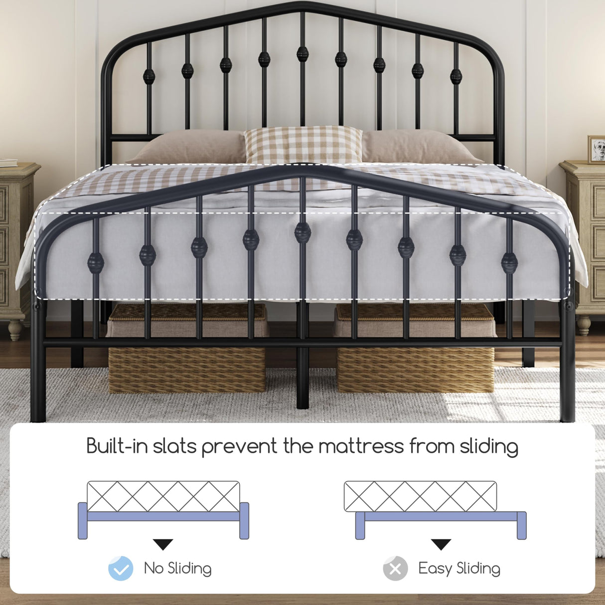Yaheetech Full Bed Frames Metal Platform Bed with Victorian Style Wrought Iron Headboard and Footboard/Easy Assembly/No Box Spring Needed/Black Full Bed Yaheetech