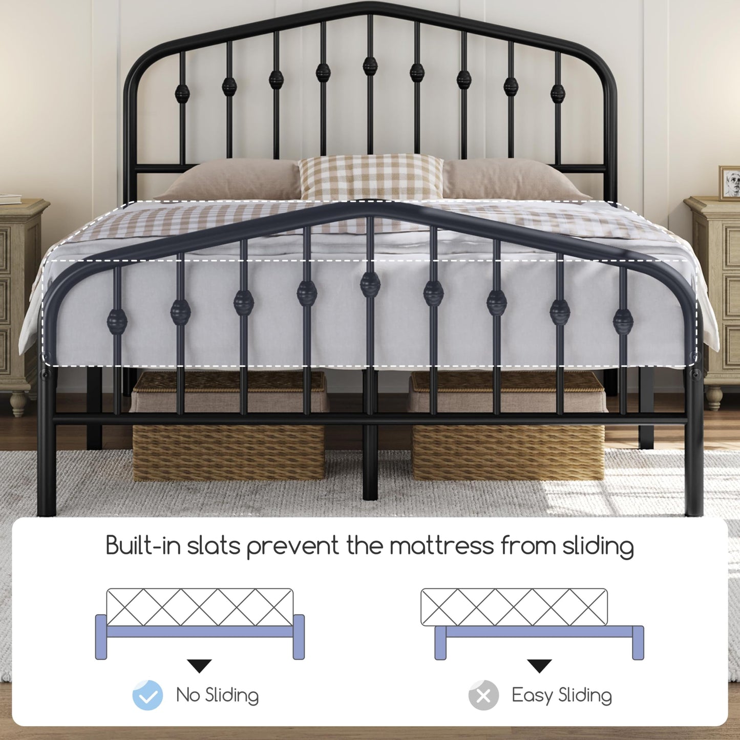 Yaheetech Full Bed Frames Metal Platform Bed with Victorian Style Wrought Iron Headboard and Footboard/Easy Assembly/No Box Spring Needed/Black Full Bed