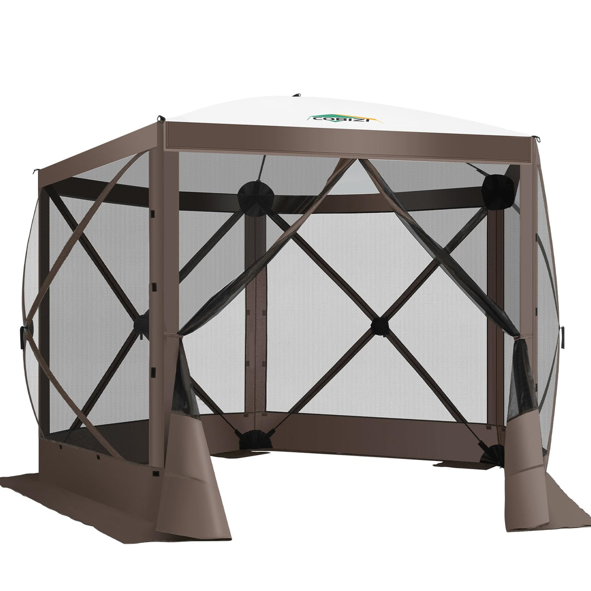 COBIZI Pop Up Gazebo Screen Tent Screen House for Camping, 10FTx10FT Screen Room with Mosquito Netting, Hub Tent Instant Screened Canopy with Carrying Bag and Ground Stakes, Brown COBIZI