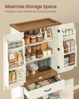 VASAGLE LIRY Collection - Pantry Cabinet, 70.3-Inch Tall Farmhouse Kitchen Storage Cabinet with Barn Doors, Drawer, Tray, Adjustable Shelves, for Kitchen, Dining Room, Rustic White UBBK364W01 VASAGLE
