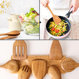 Wooden Spoons for Cooking - 8-Piece Wooden Kitchen Utensil Set made of Natural Solid Wood Material - Includes Spoons, Spatulas, Ladles, Strainer Spoon, Salad Fork, Mixing Spoon and Utensil Holder WOTTISH