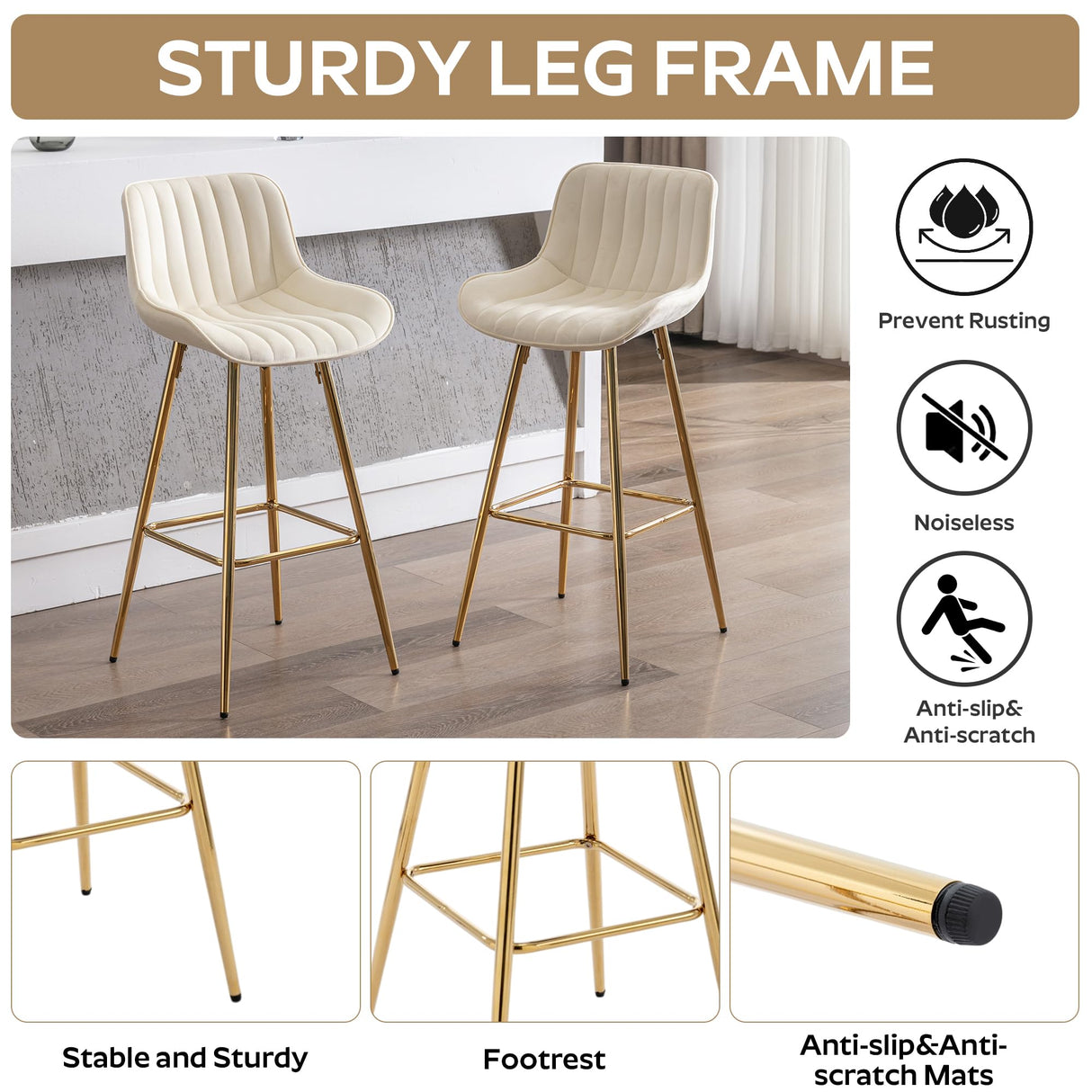 SIZOTA 3 Piece Pub Dining Set, Modern Round Bar Table and Chairs for 2, 30" Counter Height Barstools and Glass Kitchen Table Set, 31" Small Dining Table with 2 Stools(Beige) SIZOTA