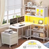 VIGKOOK L-Shaped Gaming Desk with Hutch & Power Outlet - 69.7in White Home Office Desk VIGKOOK