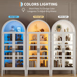 GarveeHome 70" Tall Arched Kitchen Pantry Cabinet with LED Lights, Modern Wood Arched Bookshelf with Glass Doors & Adjustable Shelves, Elegant Display Cabinet for Kitchen, Dining Room, Living Room GarveeHome