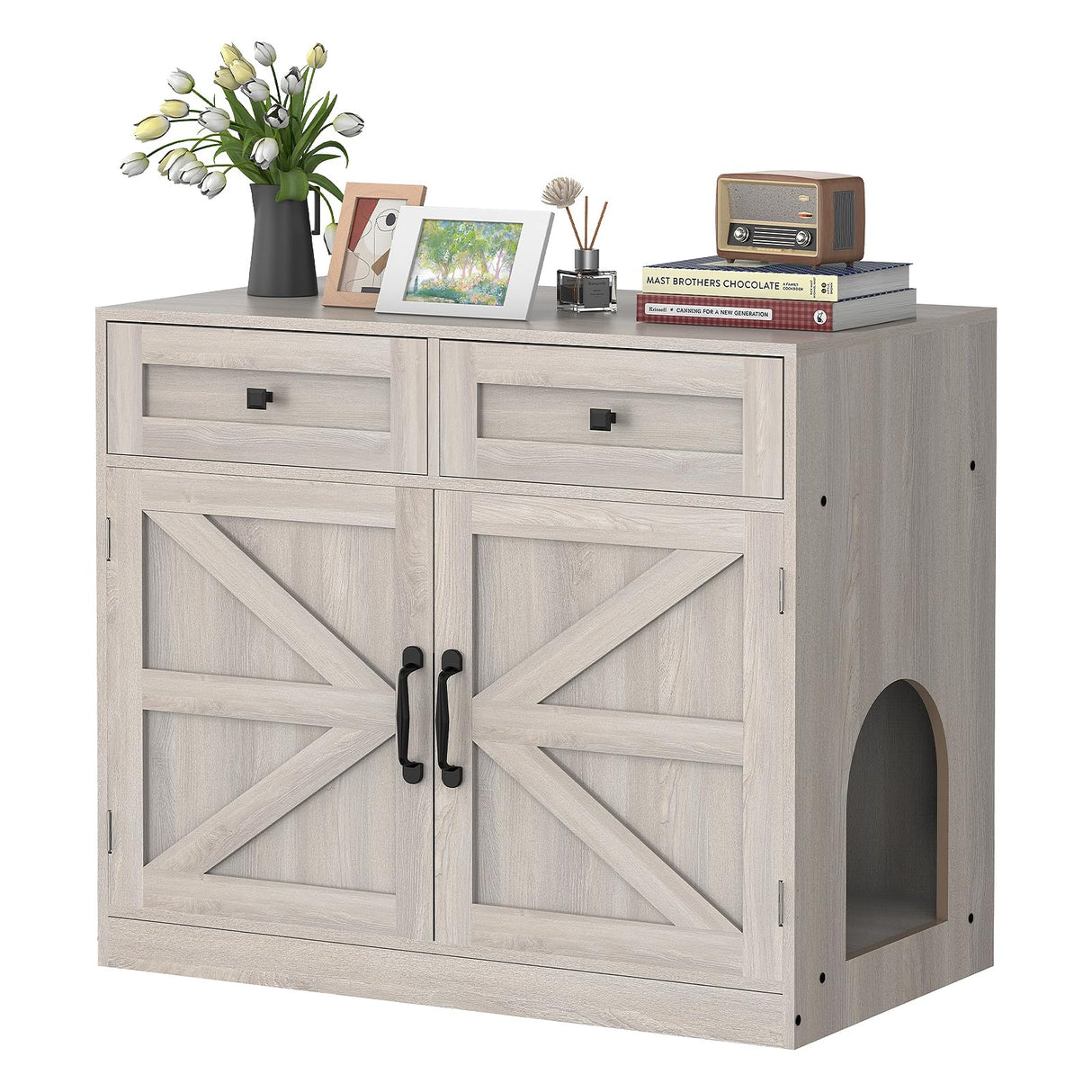 Cat Litter Box Enclosure Furniture Ultra-Large Wooden Hidden Litter Box,2-Door Storage Cabinet, 2 Drawers, 1 Air Vents,Litter Box Furniture Fit Most of Litter Box. SANXUO