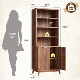 DurayLoly Tall Bookshelf with Doors, 6-Tier Bookcase with Adjustable Shelves & Storage,Fluted Cabinet Mid-Century Modern Wooden Book Shelf for Home Office, Living Room, Kitchen, Walnut DurayLoly