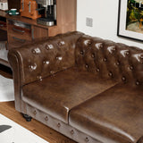 ReyTinn Modern Chesterfield Button-Tufted Couch, 88" Brown PU Leather 3 Seater Sofa, Home Luxury Upholstered Sofa Deep Seat Couch for Living Room Apartment Home Office ReyTinn