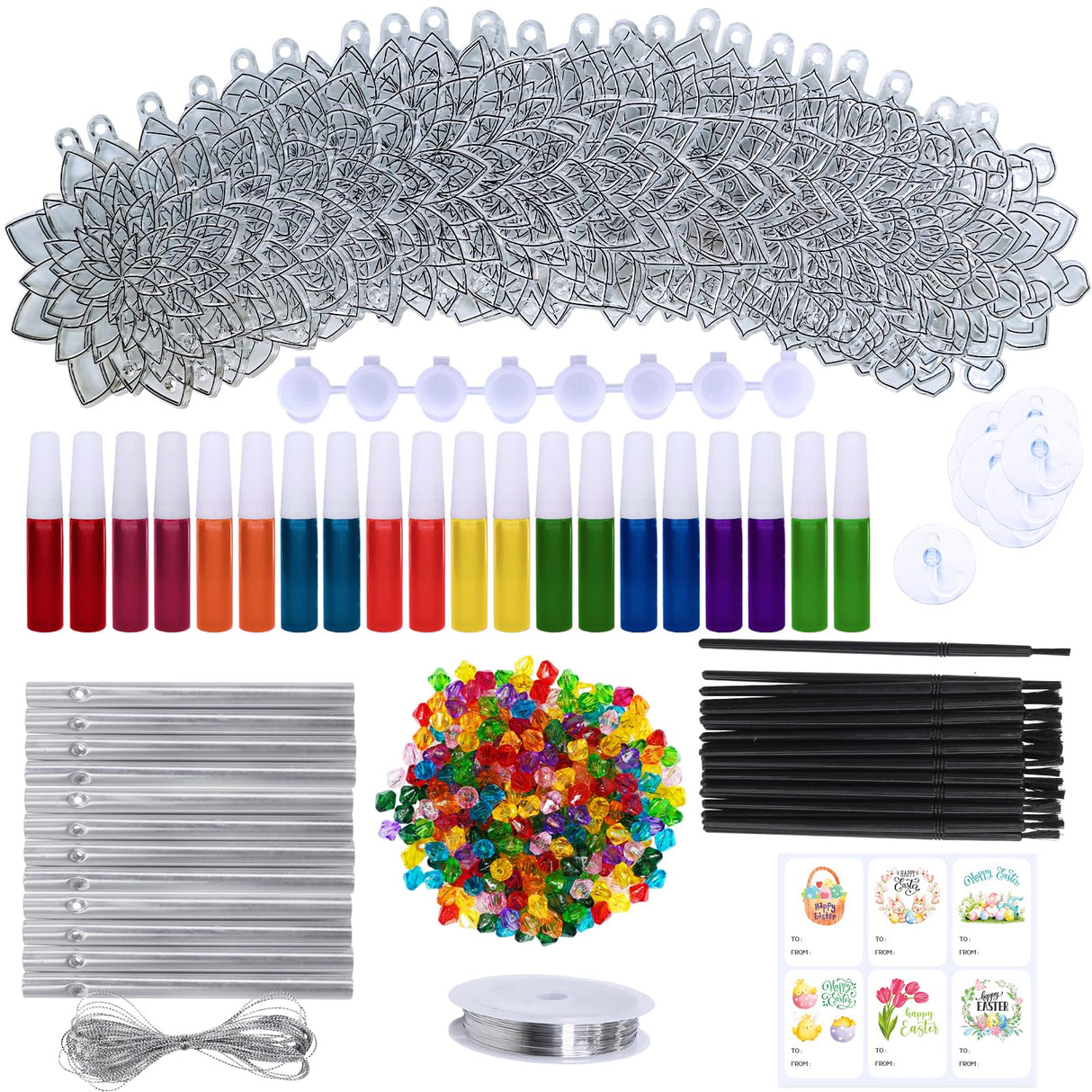 Winlyn 24 Sets Lotus Flower Suncatcher Wind Chimes Decorations DIY Window Paint Art Stickers Craft Kits Flower Sun Catchers for Kids Classroom Birthday Spring Summer Party Activities Art Project Winlyn