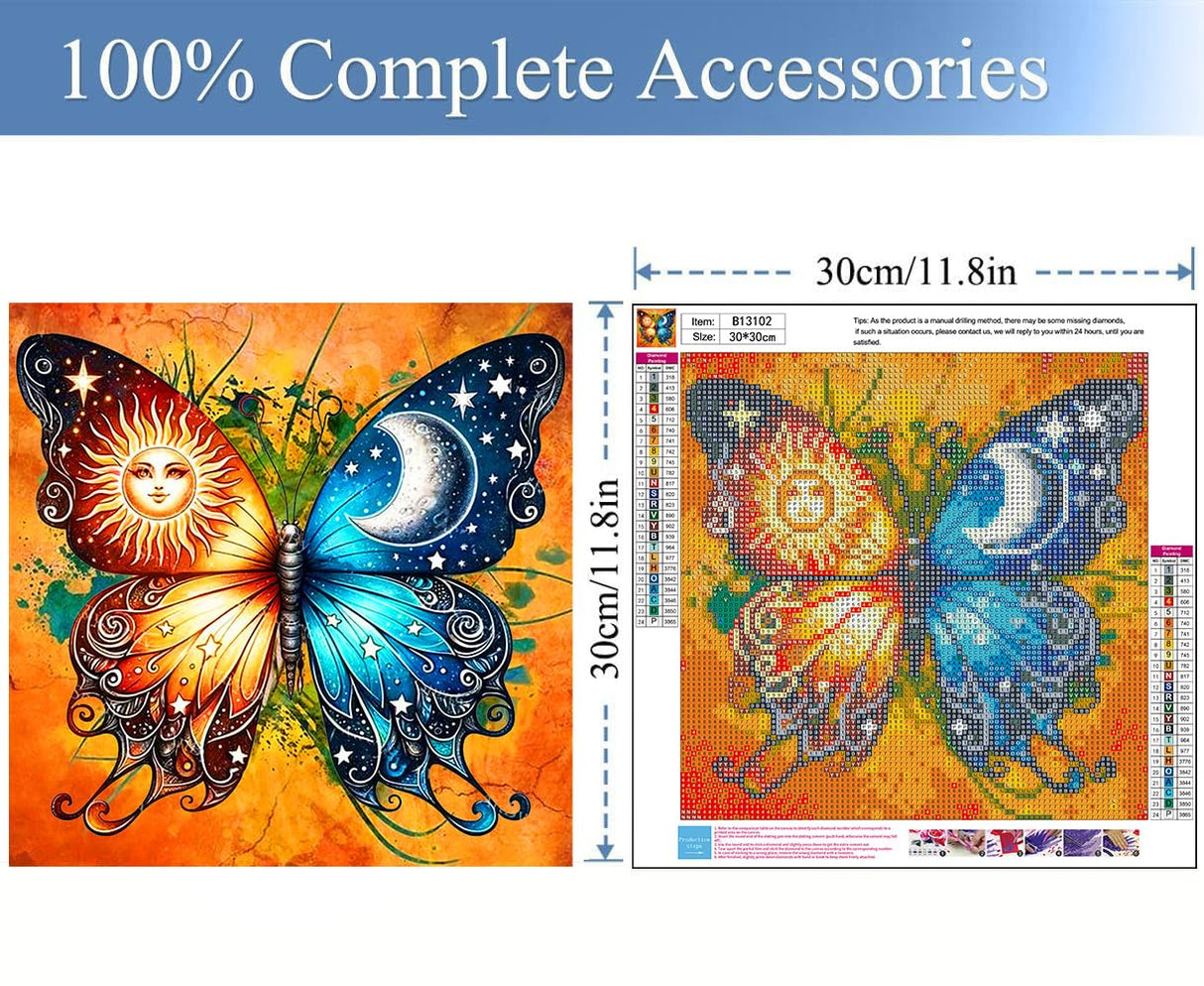 Diamond Painting Kits for Adults Beginners - Butterfly Sun Moon Diamond Art Kits for Adults, Full Drill DIY 5D Diamond Gem Art Dots Painting Crafts Kits for Home Wall Decor 12x12in Meothan