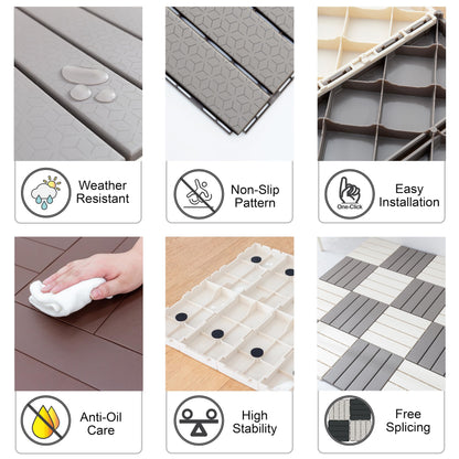 Easy Snap Im Home Living Zigzag Interlocking Patio Deck Tiles Square (Pack of 9, 12"x12") Plastic Ivory Waterproof Outdoor Flooring All Weather Floor Decking for Balcony Backyard (9, Ivory)