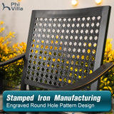 PHI VILLA 5 Pieces Patio Dining Set for 4 with 10ft Patio Umbrella, Metal Outdoor Stackable Wrought Iron Chair Set of 4 & 37" Metal Dining Table,3 Tier Vented Market Table Orange Red Umbrella PHI VILLA