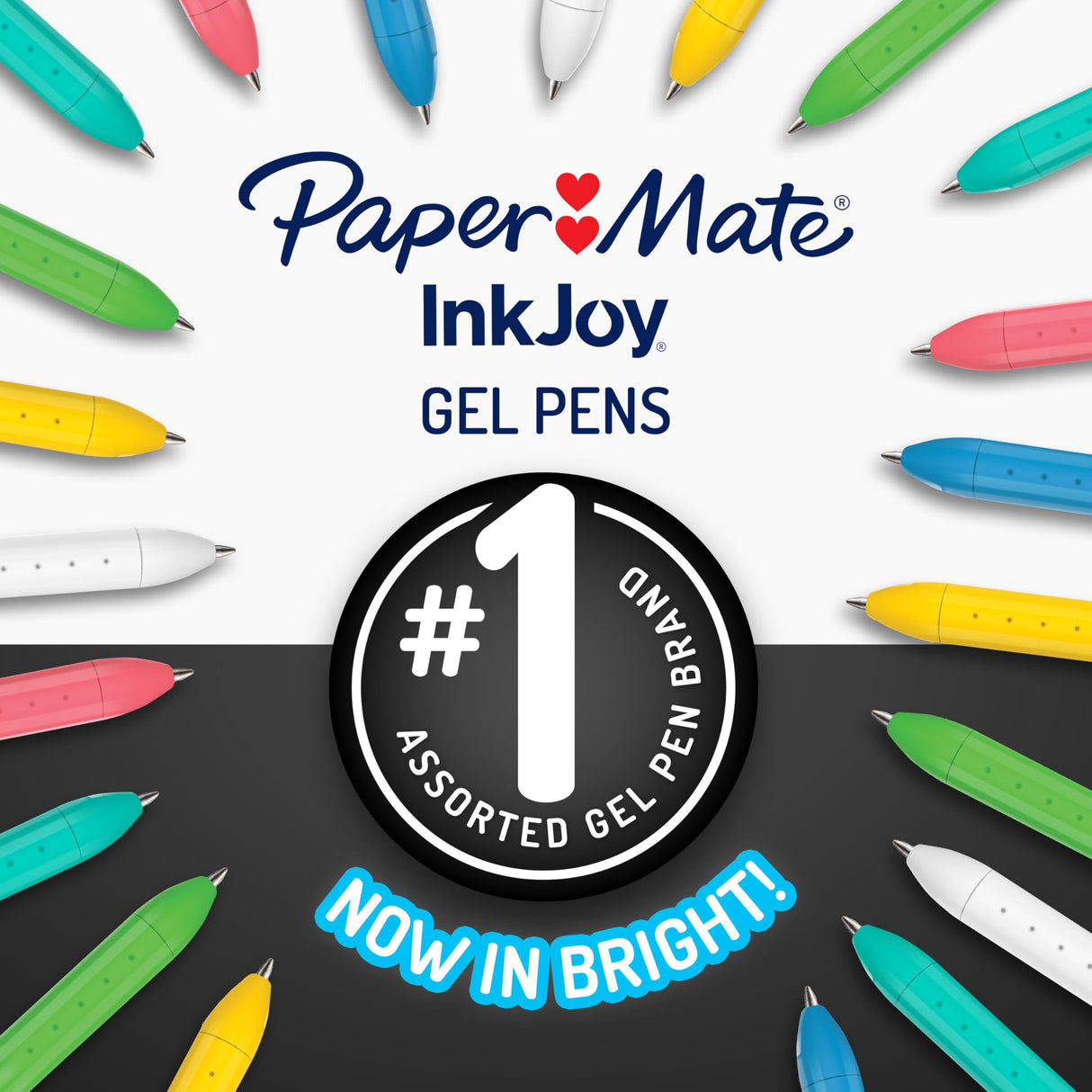 Paper Mate InkJoy Bright Pens, Gel Pens, Medium Point (0.7mm), Retractable, Assorted Brighter Colors, 10 Count Paper Mate