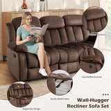 INZOY Manual Reclining Sofa Set, Included Wall-Hugger 2 Seat Recliner Loveseat and Wall-Hugger 3 Seat Recliner Sofa Coach, Modern 3 Reclining Sofa Couch for Living Room Furniture, Brown, 2+3 INZOY