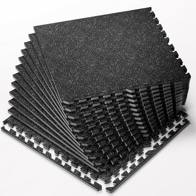 HAPBEAR 0.56'' Thick 12 Pcs 48 Sq Ft Exercise Equipment Mats - High-Density Rubber Top EVA Foam Interlocking Mats, 24x24in Tiles, Heavy-Duty Treadmill Mat for Hardwood Floors, Home Gym Mat