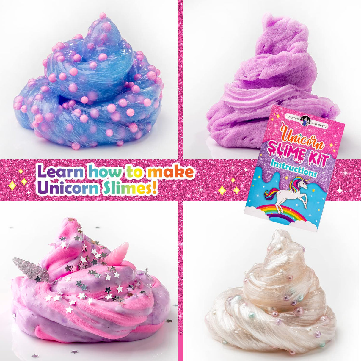 Original Stationery Unicorn Slime Kit for Girls 7 & Up – Create Amazing Glow in The Dark Slime for Kids, Kit Girl Unicorn Stationery Toy Glow Dark. Original Stationery