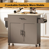 IRONCK Rolling Kitchen Island Table on Wheels with Solid Wood Top, Drop Leaf, Drawer and Storage Cabinet, 47" W Kitchen Cart with Spice & Towel Rack, Dark Gray IRONCK