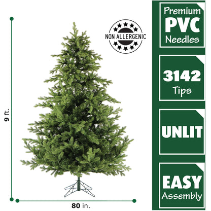 Fraser Hill Farm 9-Ft. Foxtail Pine Artificial Christmas Tree with Stand and No Lights, Unlit Foldable Fake Tree with Realistic Foliage for Home Decoration