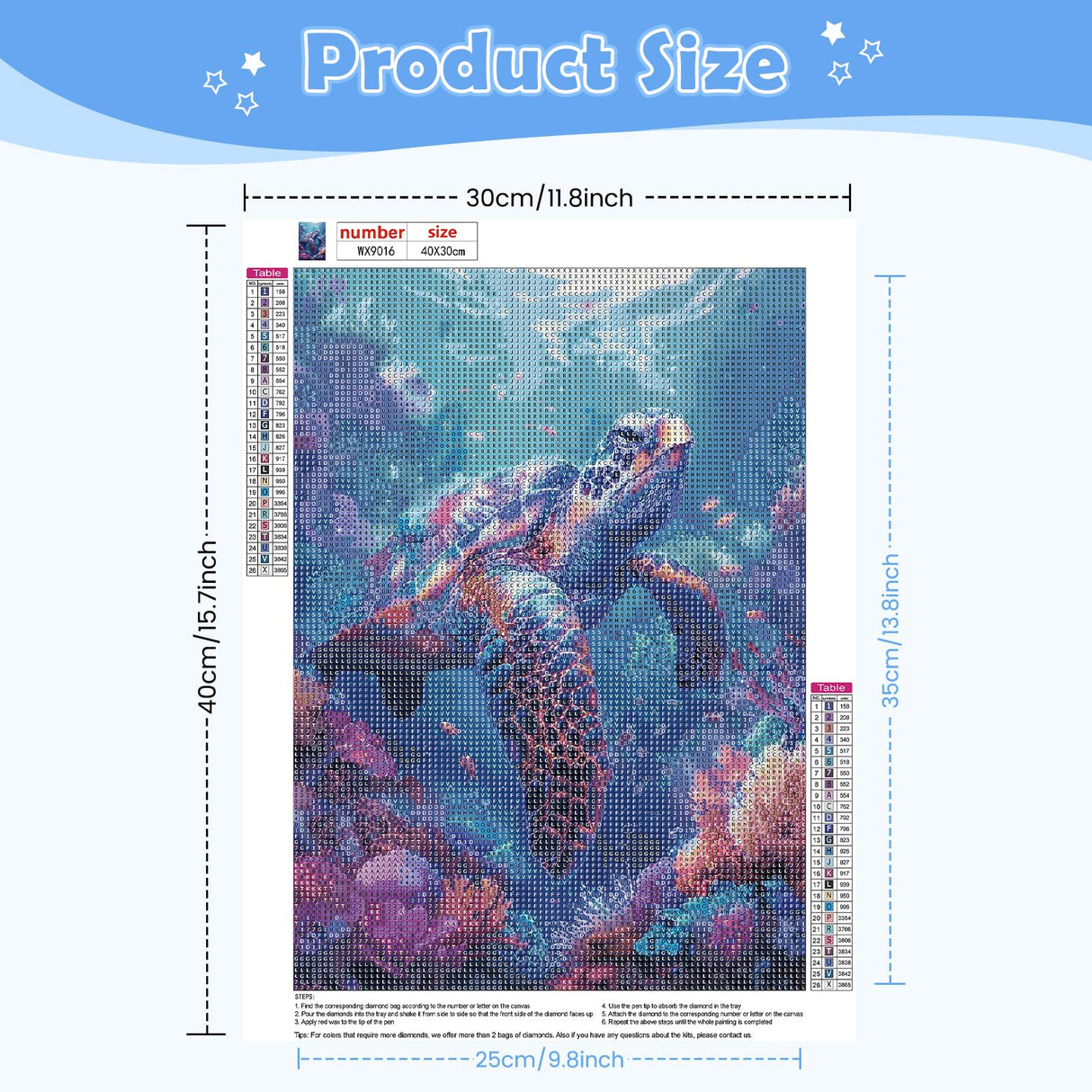 NEWENMO Turtle Diamonds Painting Kits for Adults Beginner DIY 5D Coral Diamond Art Paint with Round Diamonds, Full Drill Gem Art Tropical Fish Diamonds Art Painting for Home Wall Decor 12x16 Inch NEWENMO