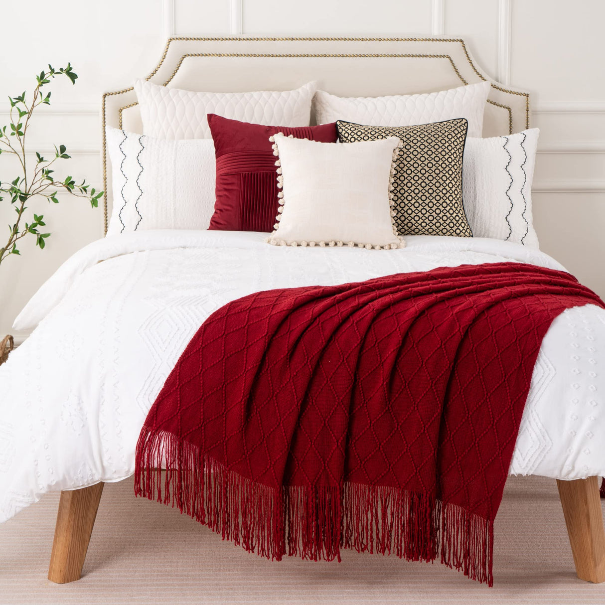 BATTILO HOME Christmas Decor Red Throw Blanket for Couch, Boho Bed Throws for Foot of Bed, Decorative Red Throws for Sofa Living Room, 50"x60" BATTILO HOME