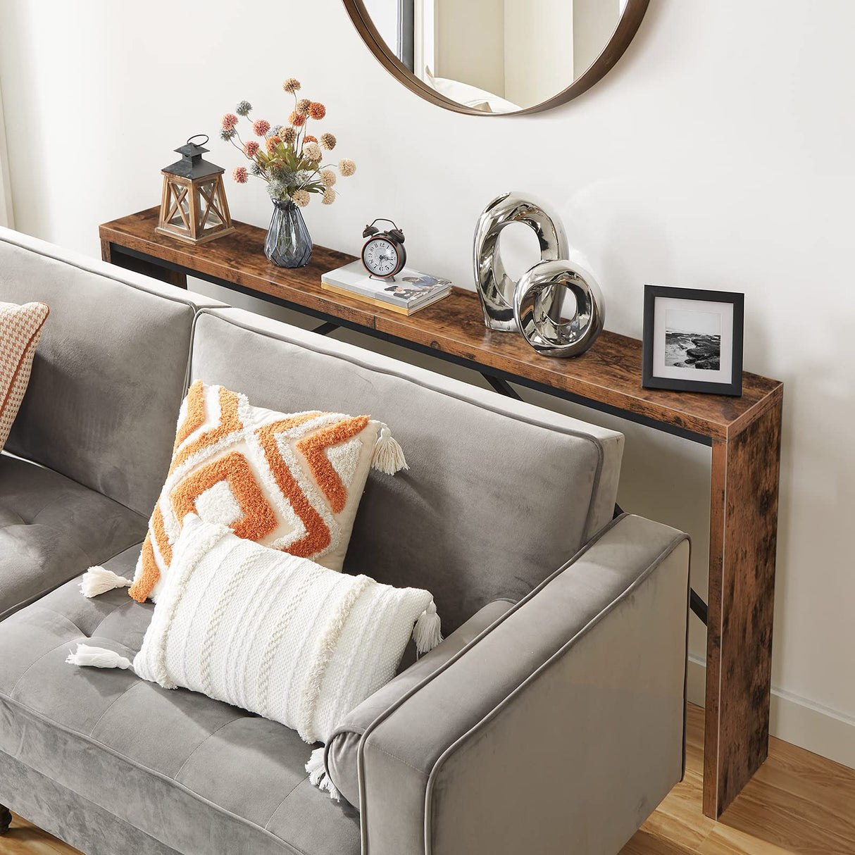 MAHANCRIS Console Table, 62.2" Long Sofa Table Behind Couch, Narrow Entryway Table, Farmhouse Dining Table with Angled Metal Frame, Industrial Console Table for Entryway, Rustic Brown CTHR15801Z MAHANCRIS