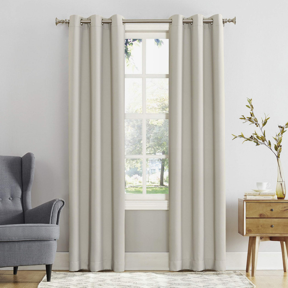 Sun Zero Easton Energy Saving Blackout Grommet Curtain Panel, 40" x 108", Pearl Sun Zero