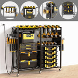 Goyappin 6-Tier Large Power Tool Organizer Cart with Charging Station, Heavy-Duty Garage Rolling Tool Cart with 6 Wheels, 8 Hooks & Adjustable Shelves, Holds 700LBS+ Goyappin