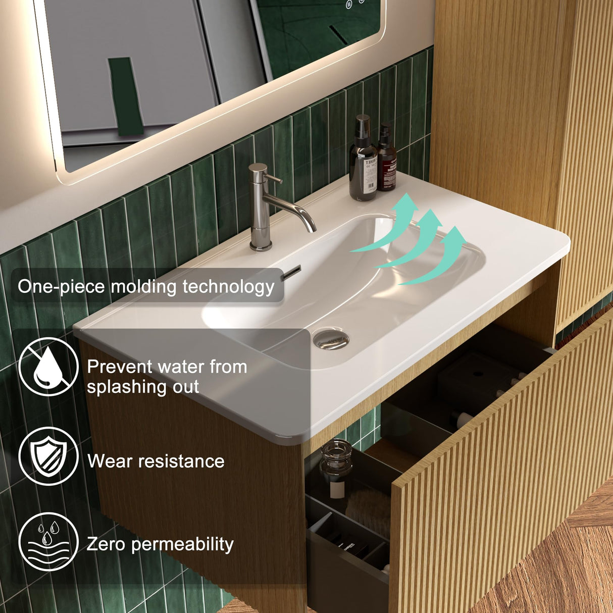 BLUHOUZZ Bathroom Vanity with Sink,Large Storage Wall Mounted Floating Bathroom Vanity with Overflow for Modern Bathroom, One-Piece Sink Basin Minimalist Bathroom Sink Cabinet BLUHOUZZ