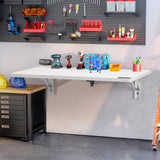 VEVOR Wall Mounted Folding Table, 35.43" x 19.69" Wall Mount Drop Leaf Table, Floating Desk with Iron Bracket, Fold Down Desk for Small Spaces, Home Office, Dining, Laundry Room, Kitchen, Bar, White VEVOR