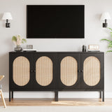 IDEALHOUSE Rattan Buffet Cabinet, Storage Cabinet with Doors and Shelves, Accent Cabinet Sideboard, Black Console Cabinet with Storage Entryway Cabinet for Living Room, Dining Room, Hallway (Black) IDEALHOUSE