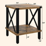 MMEOLUOOK Large End Table Farmhouse Side Table Industrial Style Sofa Table Coffee Table Metal X Wood Accent End Table NightStand with Storage Shelf for Living Room Bedroom MLBZ16R MMEOLUOOK