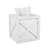 Karisky Farmhouse Square Tissue Box Cover with Slide-Out Bottom Panel, Wood Rustic Paper Facial Tissue Box Cover Holder for Bathroom, Bedroom, Night Stands, Office, 6 x 6 inch, White Karisky