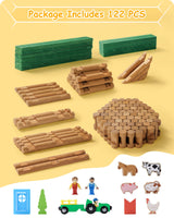 SainSmart Jr. Wooden Log Cabin Set Farm Building House Toy for Toddlers, 122 PCS Classic STEM Construction Kit with Colorful Wood Logs Blocks for 3+ Years Old SainSmart Jr.