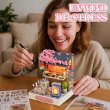 Kisoy Dollhouse Miniature with Furniture Kit, DIY 3D Wooden DIY House Kit with Dust Cover, Handmade Tiny House Toys for Teens Adults Gift (Sakura Noodles Shop) Kisoy
