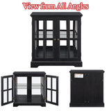 TRJQBCC 30" Glass Curio Display Storage Cabinet with LED Light, Modern 2 Lattice Doors Tableware Display Sideboard w/Adjustable Shelves, Retro Design Quality Showcase Bookcase for Home (Black) TRJQBCC