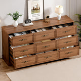 Chrangmay Dresser for Bedroom with 9 Drawers,63" Wide Modern Chest of Drawers with Metal Handle,Wooden Dresser TV Stand,Wood Closet Clothes Storage Organizer for Living Room,Hallway,Umber Chrangmay