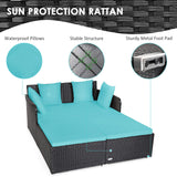 Tangkula Outdoor Rattan Daybed, Sunbed Wicker Furniture w/Spacious Seat, Upholstered Cushion & High-Resilience Sponge, Wicker Patio Sofa Set w/Extra Pillows for Courtyard Poolside(Turquoise) Tangkula