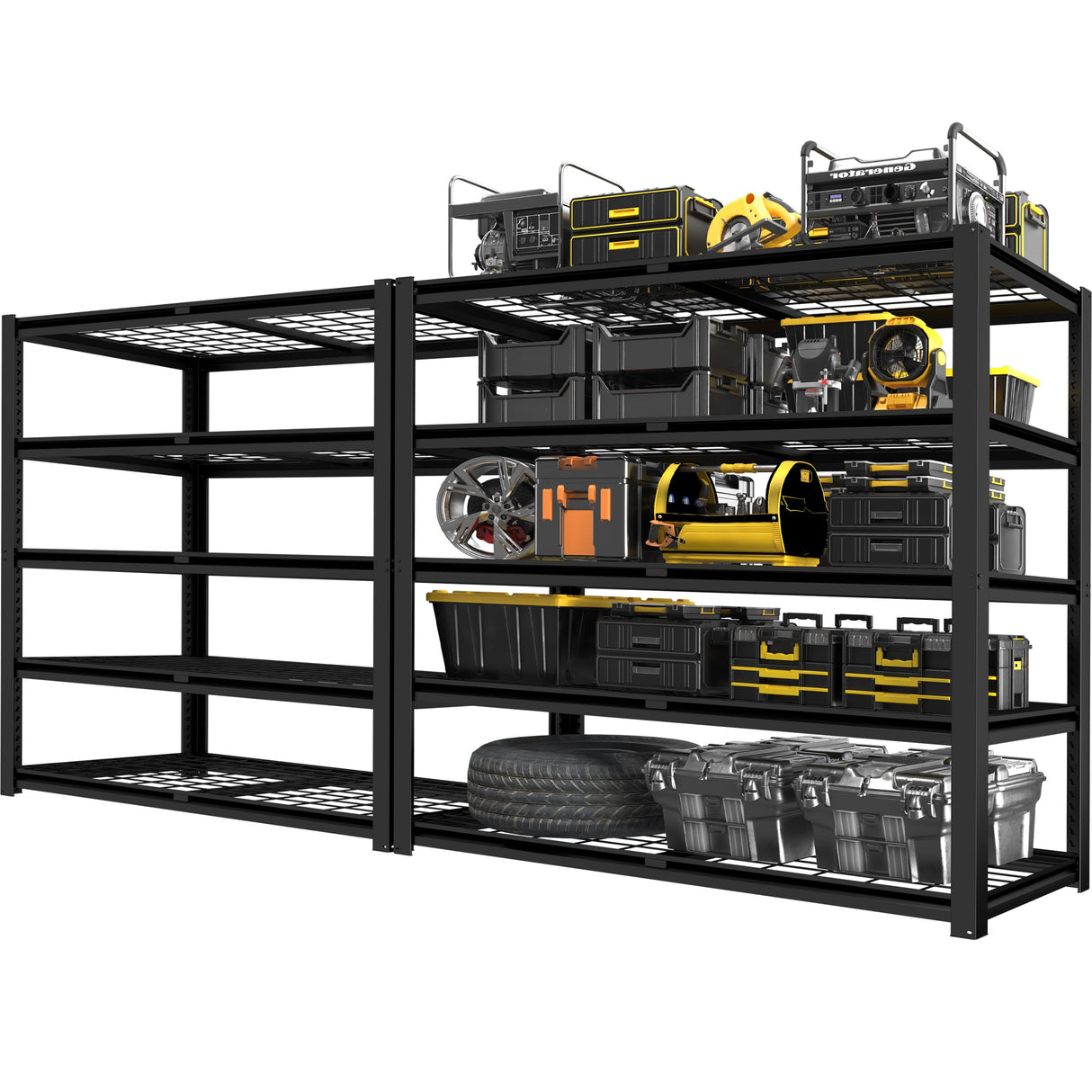 PrimeZone Heavy Duty Storage Shelves - 47" W X 18" D X 72" H Adjustable Wire Garage Shelving with Locking Connector, 5 Tier Metal Shelving Industrial Utility Rack for Warehouse, Basement, Black, 2Pack PrimeZone