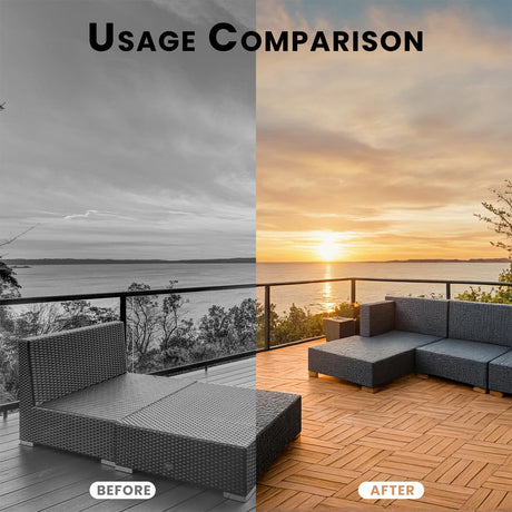 Acarra 27pcs Golden Select Composite or Rubber Interlocking Deck Tiles -12" UV Resistant Waterproof Acacia Wood Look Outdoor Flooring, Easy No-Tool Installation Acarra