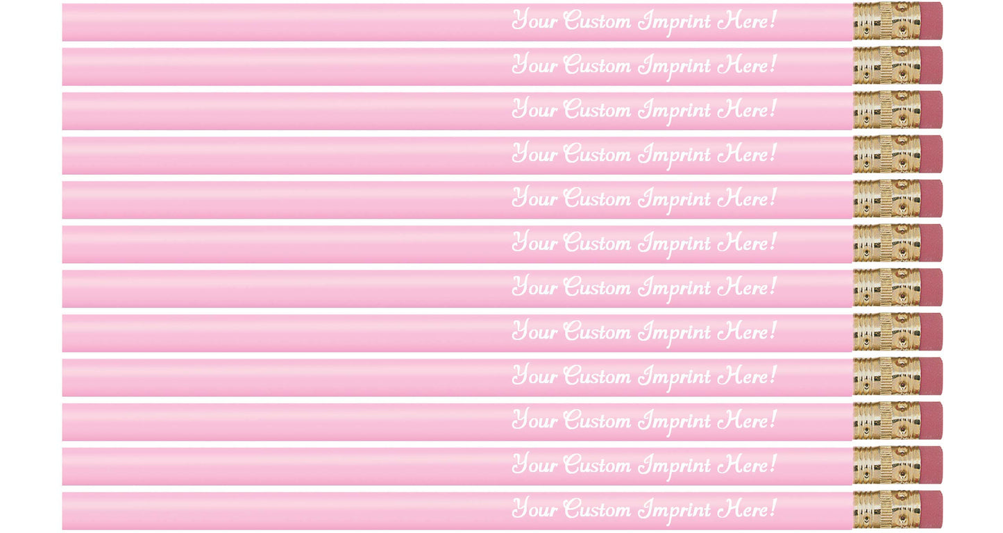 Express Pencils™ Personalized Pencils - Round - Custom Imprinted with name or message - Made in Usa - Customizable -12 piece pkg (Pastel Pink) - WoodArtSupply